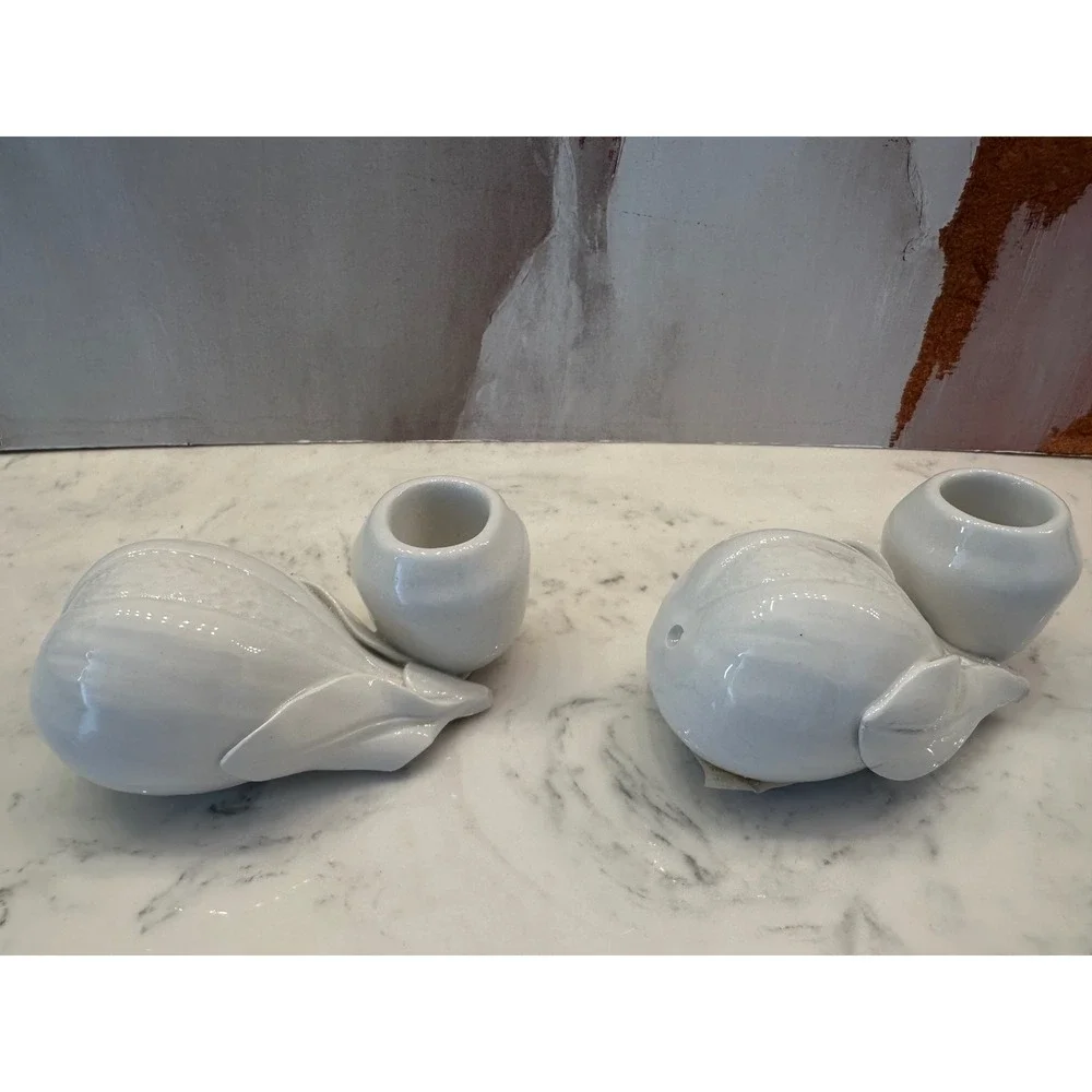 Williams Sonoma Grande Cuisine Fruit Candleholders Set/2 White Ceramic Italy Vtg